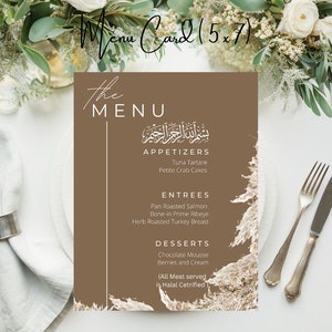 BOHO Pampas Grass Moslim Menukaart Nikkah Manu Kaartsjabloon Bericht Nikkah Menu Afdrukbare Moslim Menukaart Sjabloon Bismillah Menukaart