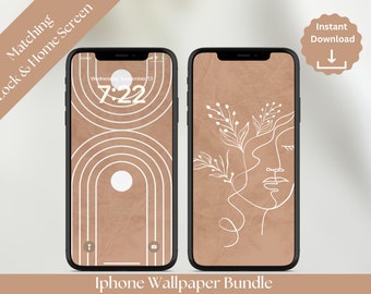 Boho Aesthetic Phone Wallpaper Set, Beige Black (Digital Download)