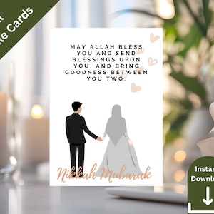 Graue Nikkah Mubarak Karte druckbare süße muslimische Paar Geschenkkarte Dua Geschenkkarte Nikkah Geschenk Muslimische Hochzeitsgeschenkkarte druckbare Nikkah Karte