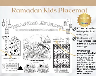 Ramadan Printable Kids Printable Placemat Ramadan Kids Craft Editable Muslim Kids Coloring Islamic Kids Activities Canva Iftar Kids Activity