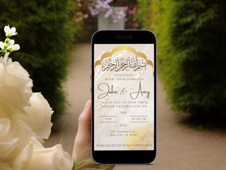 Beige and Gold Digital Nikkah Invite Bismillah Digital Muslim Wedding Invitation Template Muslim Wedding Invitation Digital Nikah Evite image 4