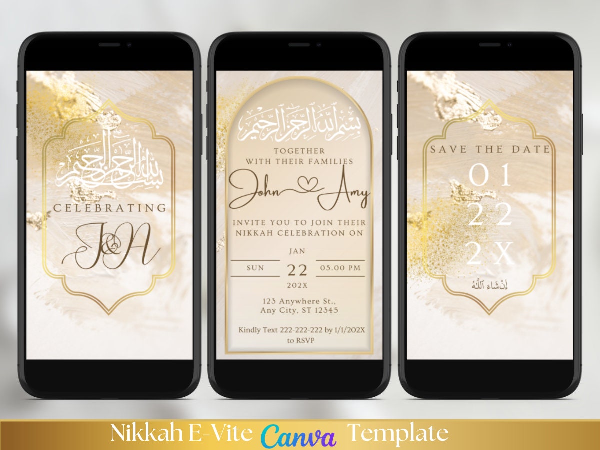 Elegant Gold Digital Nikkah Invite Template Nikkah Canva Evite Digital Muslim Wedding Invitation Digital Muslim Wedding Invitation Template