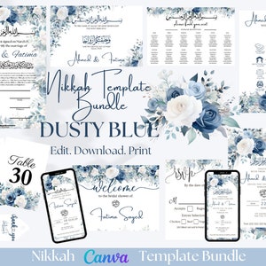 Nikkah Template Bundle DUSTY BLUE Digital  Nikkah Invite Muslim Wedding Invitation Nikah Evite Islamic Walima Printable Nikkah Certificate