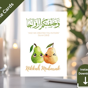 Nikkah Mubarak Divertenti pere carine con testo Quaran e ti abbiamo creato in coppia in arabo Gioco di parole Shaadi Mubarak Regalo per coppia musulmana Nikah Card