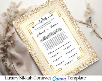 Luxury Nikkah Contract, Editable Islamic Wedding Certificate (Digital Download)