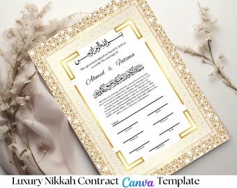 Contrat de Nikkah de luxe en téléchargement numérique Certificat de Nikkah en téléchargement numérique Modèle de contrat de Nikkah Certificat de Nikkah Contrat de Nikkah Nama