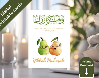 Nikkah Mubarak Card: Muslim Couple Pears Design (PDF)