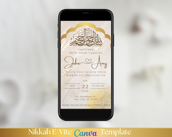 Invito digitale per Nikkah in oro / Elegante invito di nozze musulmano (digitale)