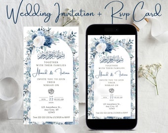 DUSTY BLUE Nikkah Evite Digital Nikkah Invite Nikah Nama Video Invite Nikkah Invitation Muslim Wedding Invitation Template Bismillah Wedding