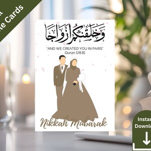 Nikkah Mubarak Card Muslim Couple Wedding gift Card And We Created You In Pairs Gift Card Nikkah Gift Muslim Couple Gifts for Wedding Card