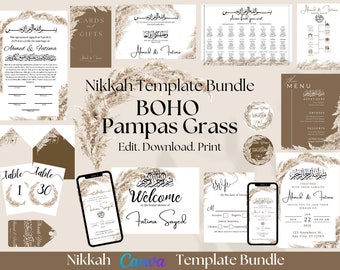 BOHO pampas herbe Nikkah modèle Bundle Bismillah musulman Invitation mariage musulman numérique imprimable inviter numérique Nikkah Invitation Nikah