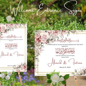 Nikkah welcome sign DUSTY ROSE digital download nikah poster bismillah entrance sign nikkah signs template printable nikah poster in pairs