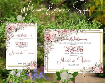 Nikkah welcome sign DUSTY ROSE digital download nikah poster bismillah entrance sign nikkah signs template printable nikah poster in pairs