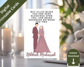 Nikkah Mubarak Card With Dua For Muslim Couple Muslim Couple Wedding Gift Card Islamic Wedding Card Nikkah Gift Nikah Mubarak Card Printable