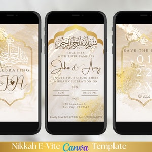 Beige and Gold Digital Nikkah Invite Bismillah Digital Muslim Wedding Invitation Template Muslim Wedding Invitation Digital Nikah Evite image 1