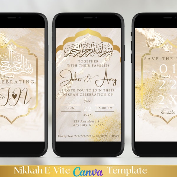 Beige and Gold Digital Nikkah Invite Bismillah Digital Muslim Wedding Invitation Template Muslim Wedding Invitation Digital Nikah Evite