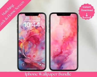 Pink Watercolor iPhone Wallpaper Set (Digital Download)