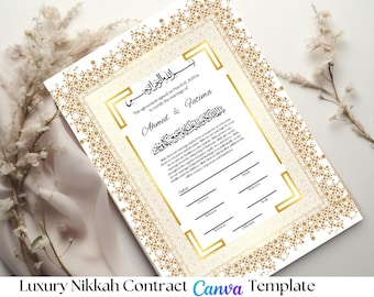 Modèle de contrat Nikkah Modèle numérique de certificat Nikkah Contrat de mariage musulman imprimable Contrat Nikah Nama Contrat Katb Al Kitab