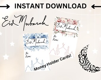 Floral Eid Mubarak Money Holder Cards for Kids (Instant Download)
