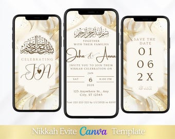 Gold Nikkah Video Invitation, Muslim Wedding Evite (Digital Download)