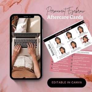 Tarjeta de etapas de curación del maquillaje permanente para cejas, tarjeta de cuidados posteriores al maquillaje permanente con emociones, tarjetas de cuidados posteriores al maquillaje permanente