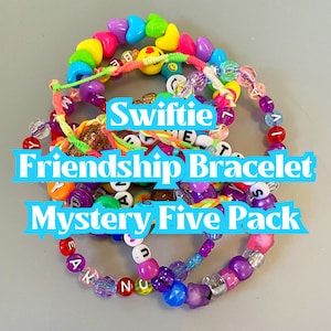 Swiftie Friendship Bracelet Mystery 5 Pack, Five Assorted Friendship Bracelets, Eras Tour Bracelets, Swift, Beaded, Elastic, Adjustable