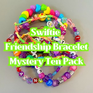 Swiftie Friendship Bracelet Mystery 10 Pack, Ten Assorted Friendship Bracelets, Eras Tour Bracelets, Swift, Beaded, Elastic, Adjustable