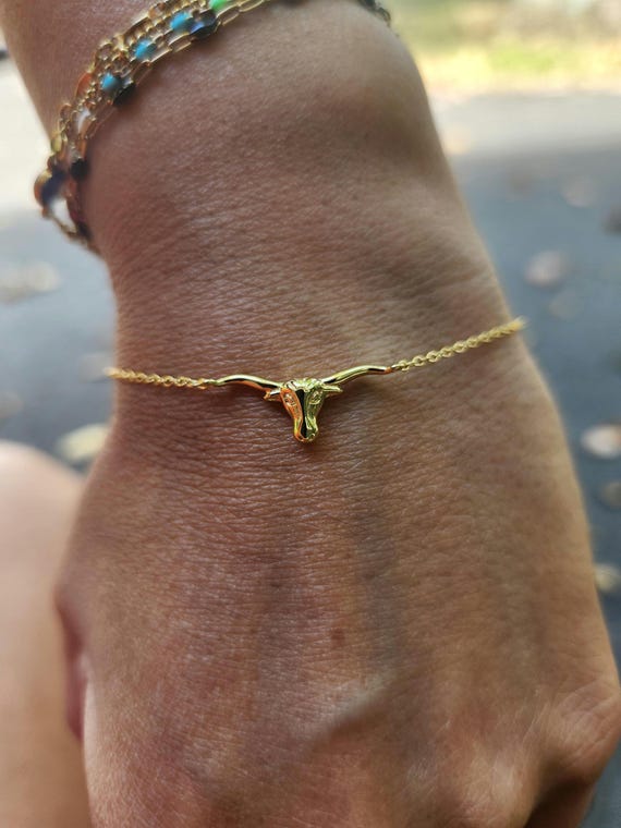 Gold Plated Longhorn Bracelet, 925 Sterling Silver Base