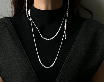 Elegant Handwoven S925 Silver Long Necklace - Versatile and Sophisticated Design. 6284