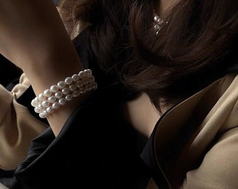 Three layers Freshwater Pearl Bracelet with 925 Sterling Silver - French-Inspired Elegant Jewelry 6274