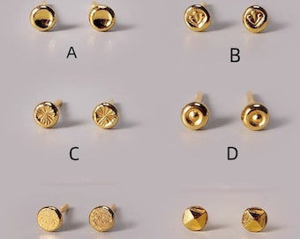 Handmade, Genuine, 99.99%, 24k Pure Gold Stud Earrings - Seamless Design, Ideal for Everyday Wear, Couples, Friends, Unisex. LPC6306