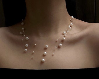 Starry Sky Pearl Necklace. Beautiful three layers. Ideally for weddings and special occasions.  NO.6238