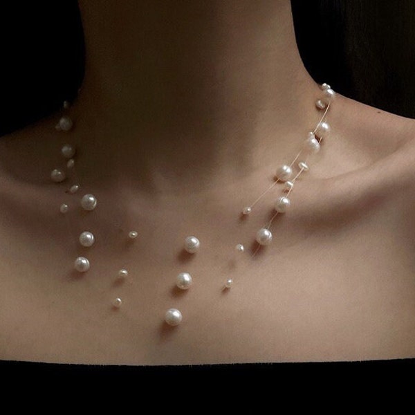 Collier de Perles Ciel Étoilé. Trois couches magnifiques. Idéal pour les mariages et les occasions spéciales. NO.6238