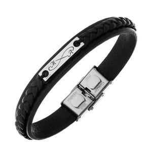 Pulsera de cuero y plata de ley para hombre - Pulsera de plata grabada personalizada - Pulsera de cuero con tus iniciales