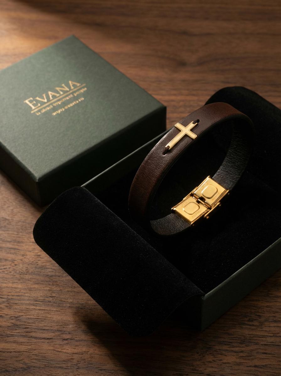 Personalized Leather Bracelet: 14K Gold Cross, Engraved Clasp - Etsy