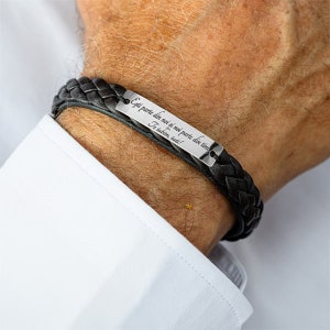 Pulsera de cuero y plata de ley para hombre - Pulsera de cuero personalizada - Pulsera con tu propio mensaje - Pulsera de texto para hombre - Regalo ideal