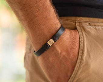 14k Gold Echtleder Armband für Männer - Kundengerechte Gravur