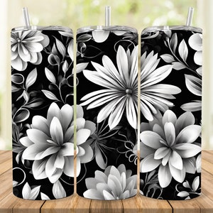 Black And White floral 20oz straight skinny sublimation digital download