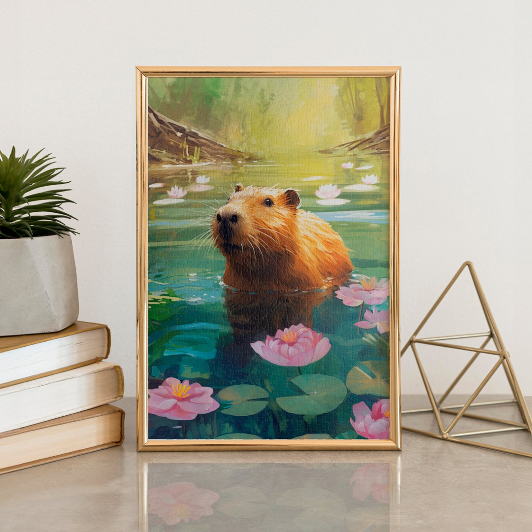 Capybara Waterlily River Jigsaw Puzzle, 110/252/520/1014 Piece, Kids ...