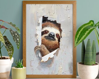 Poster med pappersrivna Peekaboo-slöja, roligt pappersriv, present till sängsälskare, barnrum med vilda djur, väggkonst för vilda djur, nyckfull dekor, pappersrivna