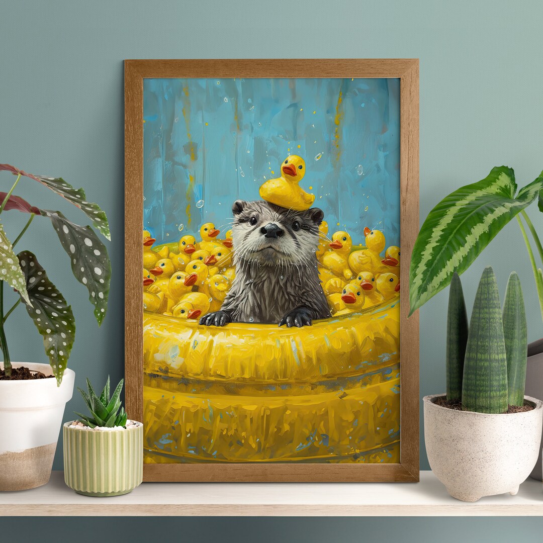Rubber Duck Pool Otter Poster, Bathroom Wall Art, Funny Sea Otter Gifts