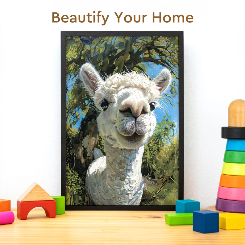 Wildlife Curious Alpaca Nature Poster, Funny Llama Wall Art, Alpaca