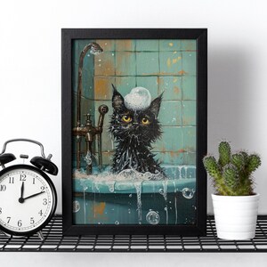 Bathtub Bubble Bath Cat Jigsaw Puzzle, 110/252/520/1014 Pcs, Kids Adults Puzzle, Black Cat, Family Activity, Bathroom Wall Art, Pet Decor