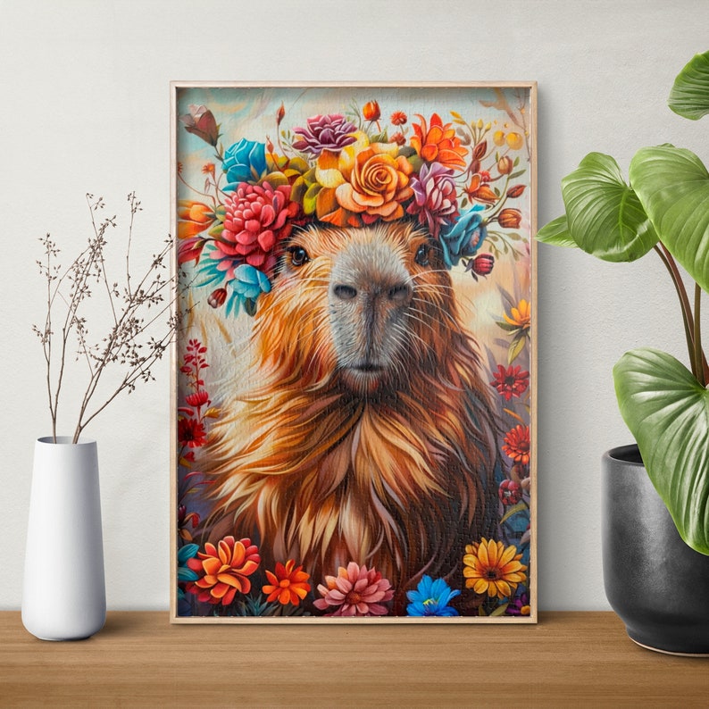 Floral Crown Wildlife Capybara Jigsaw Puzzle, 110/252/520/1014 Pcs ...