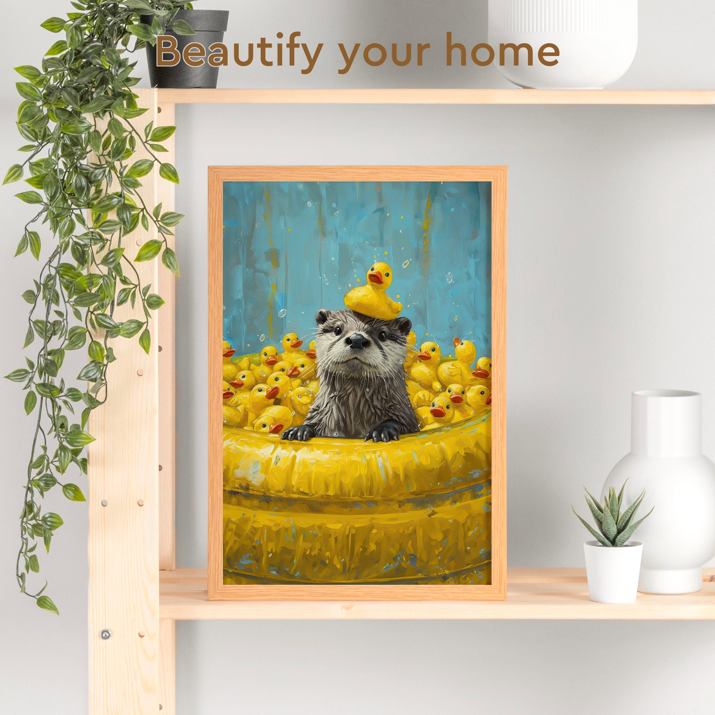 Rubber Duck Pool Otter Poster, Bathroom Wall Art, Funny Sea Otter Gifts