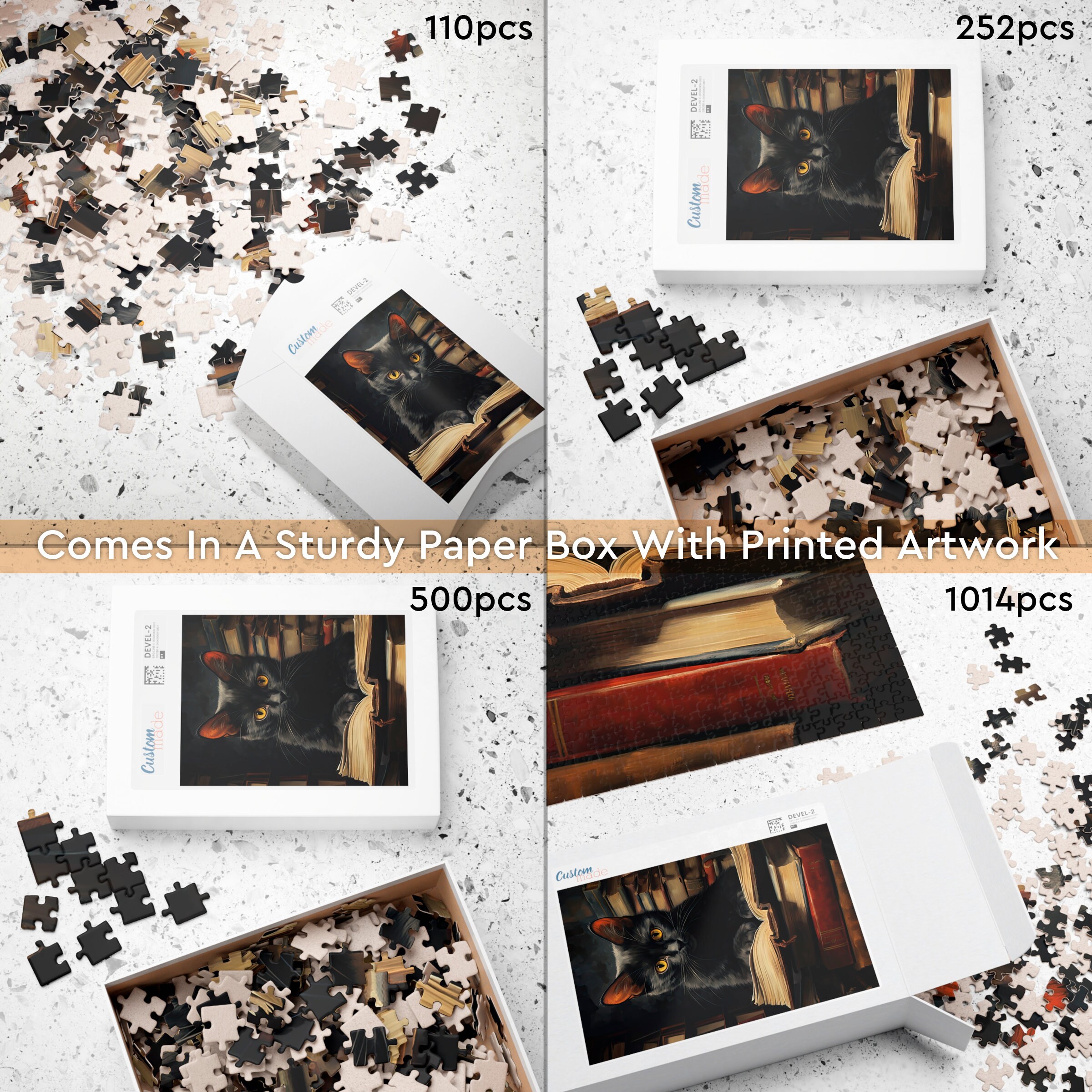 Black Cat Reading Book Jigsaw Puzzle, 110/252/520/1014 Piece, Kids