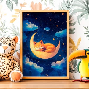 Verträumter Shiba Mond Mond Poster, Shiba Inu Liebhaber, Sternenklare Nacht Wandkunst, Japanischer Hund Druck Kinderzimmer, Lustiges Haustier Gemälde, Mondnacht Himmel Dekor