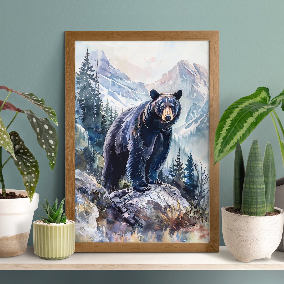 Mountain Peak Black Bear Poster, Bear Painting, Wildlife Nursery Decor ...
