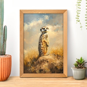 African Savannah Wildlife Meerkat Poster, Meerkat Gift, Safari Animal Print, Kids Room Decor, Oil Painting Wall Art, Vintage Animal Nursery
