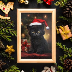 Santa Hat Cat Jigsaw Puzzle, 110/252/520/1014 Pcs, Kids Adults Puzzle, Puzzle Wall Decor, Family Activity, Black Cat Art, Christmas Decor